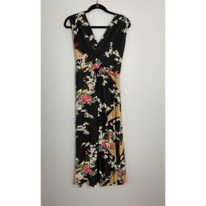 Ruby Rocks Martini Midi Dress Women’s Size L Eastern Peacock Print Black Floral